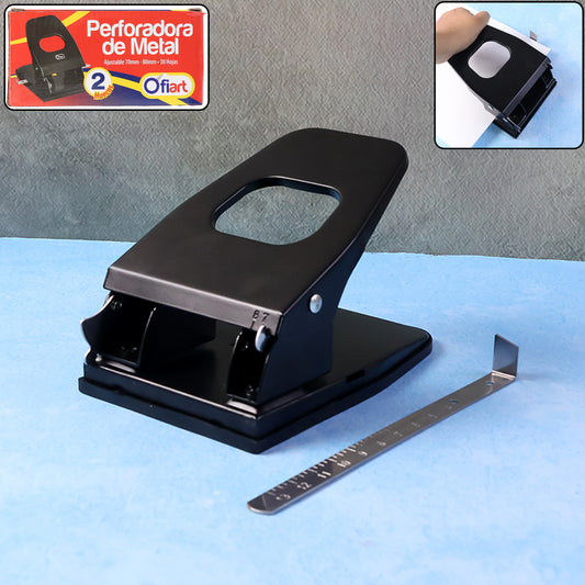 Heavy Duty Metal 2 Hole Paper Punch Machine Adjustable Office File Hole Puncher with Precision Alignment Ruler Large Capacity Up to 30 Sheets for School Home and Office Use (1 Pc)
