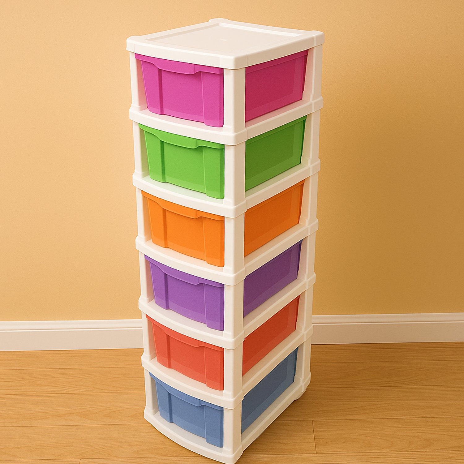 6 Layer Multi Colored Plastic Storage Drawer Cabinet Multipurpose Organizer with Pull Out Drawers for Clothes Toys Stationery Office and Home Storage (1 Pc)