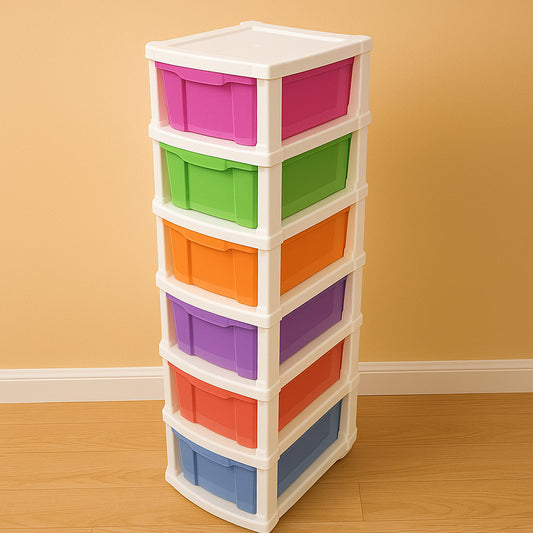 6 Layer Multi Colored Plastic Storage Drawer Cabinet Multipurpose Organizer with Pull Out Drawers for Clothes Toys Stationery Office and Home Storage (1 Pc)