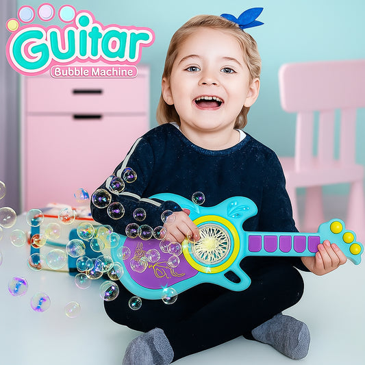 Electric Automatic Guitar Shaped Bubble Machine for Kids Battery Operated Bubble Maker Toy with Soap Solution Durable Bubble Blower for Indoor Outdoor Play Birthday Parties and Kids Activities (1 Set)