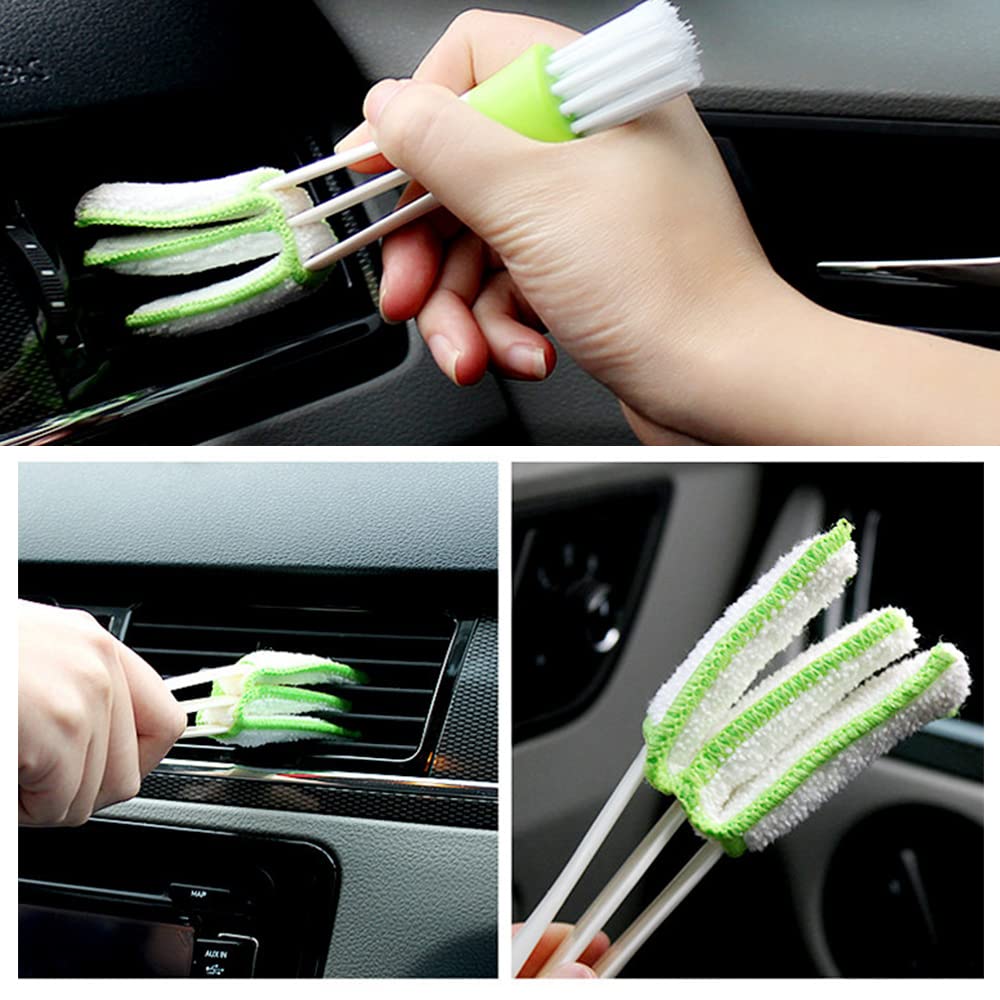 3-in-1 Blind, AC Vent and Keyboard Gap Cleaner – Dual-End Dusting Tool with 3-Prong Removable Microfiber Sleeves and Precision Nylon Bristle Brush – Ergonomic Non-Slip Handle, Washable Covers, Compact Detailer (1 Pc)