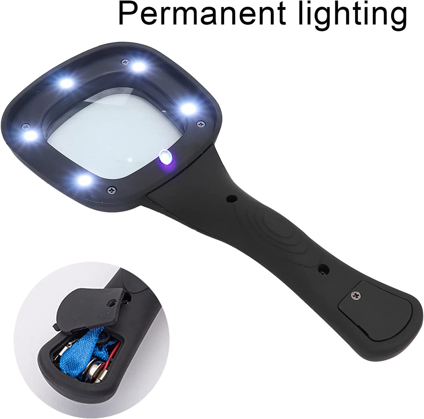 Handheld Magnifying Glass with 6 LED Lights – Illuminated Reading Magnifier for Seniors, Inspection, Coins &amp; Jewelry (1 Pc)
