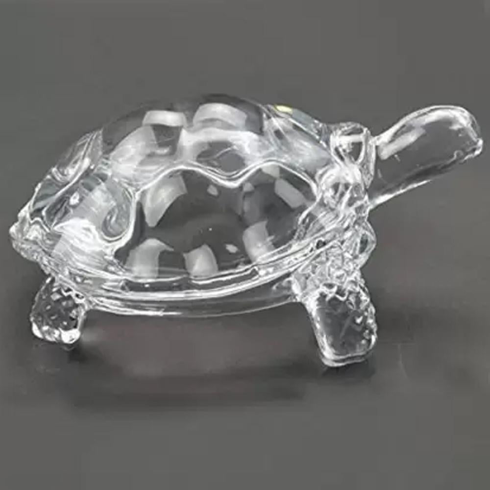 Crystal Glass Tortoise with Crystal Tray Feng Shui and Vastu Decorative Turtle Showpiece for Home Office Good Luck Prosperity and Positive Energy (1 Set)