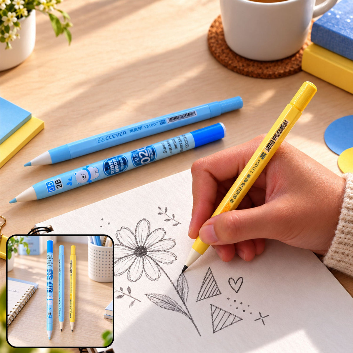 Retractable Mechanical Pencil Set With Eraser For School And Office Writing Use