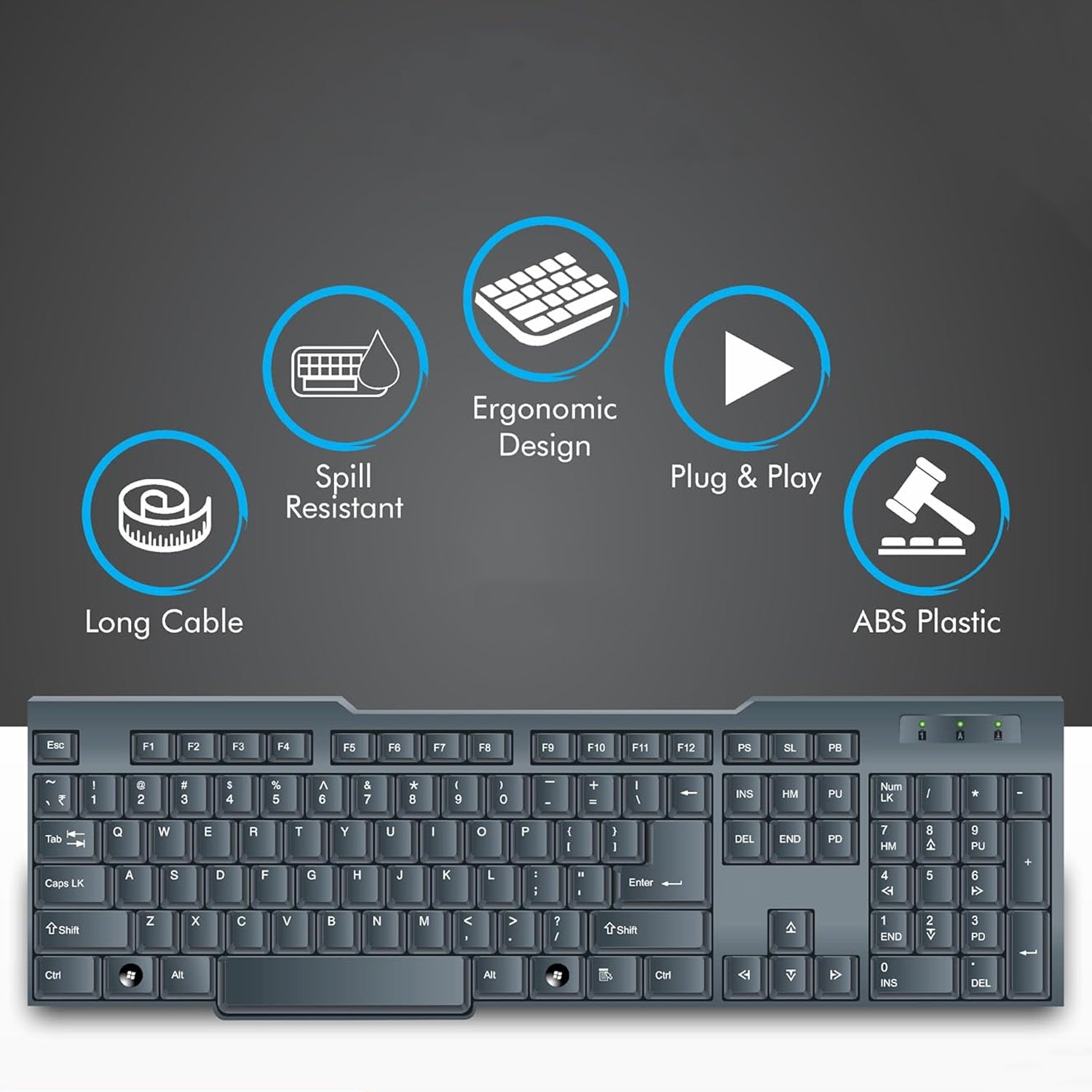 Wired USB Keyboard 104 Keys Ergonomic Plug and Play Keyboard for Home Office Laptop and Desktop Computer (1 Pc)