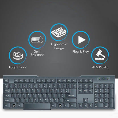 Wired USB Keyboard 104 Keys Ergonomic Plug and Play Keyboard for Home Office Laptop and Desktop Computer (1 Pc)