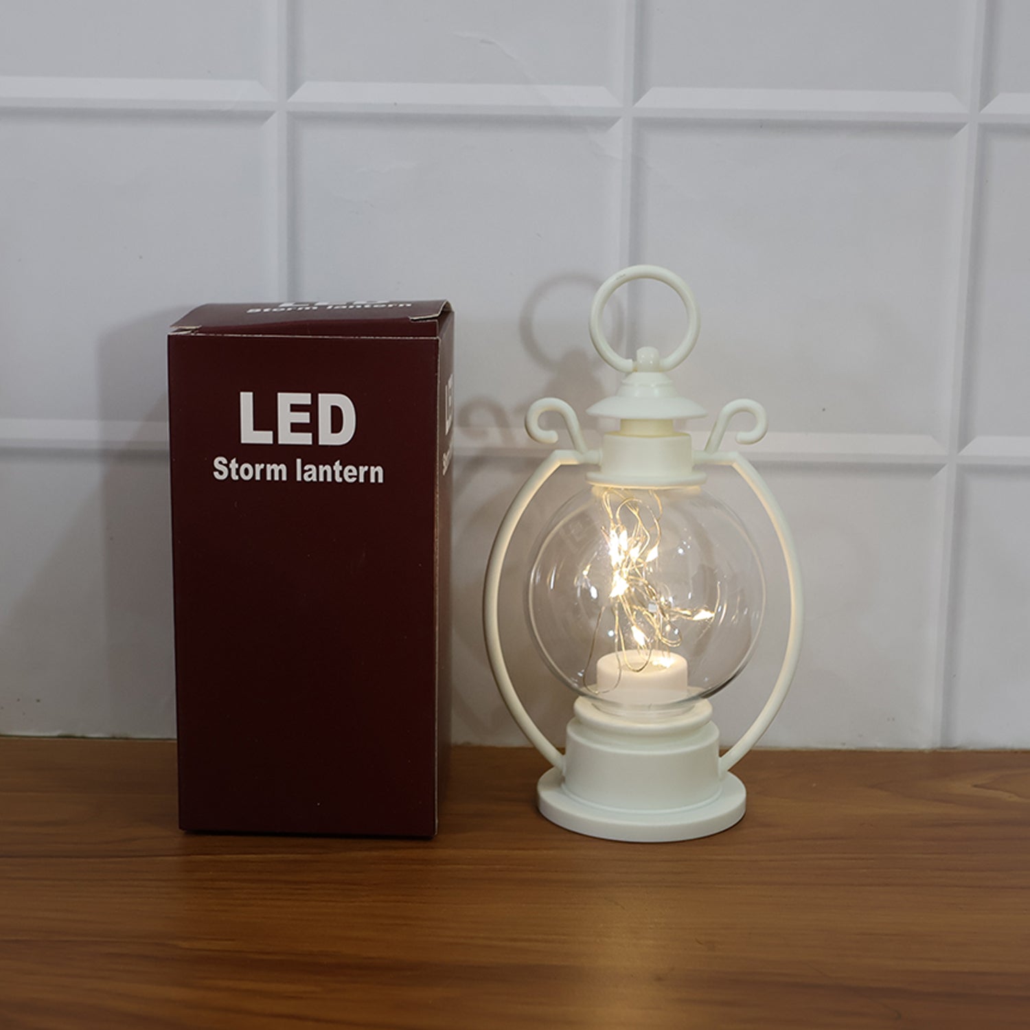 LED Decorative Storm Lantern Light Vintage Hanging and Tabletop Lamp for Home Café Festive Party Decoration Battery Operated Warm White Light (1 Pc)
