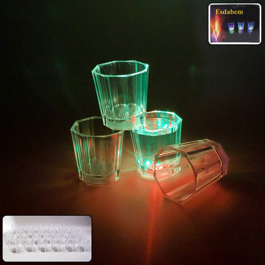 Premium LED Light-Up Shot Glass Set (24 Pc) – Small Transparent Plastic Party Shot Glasses with Multi-Color Flashing Lights