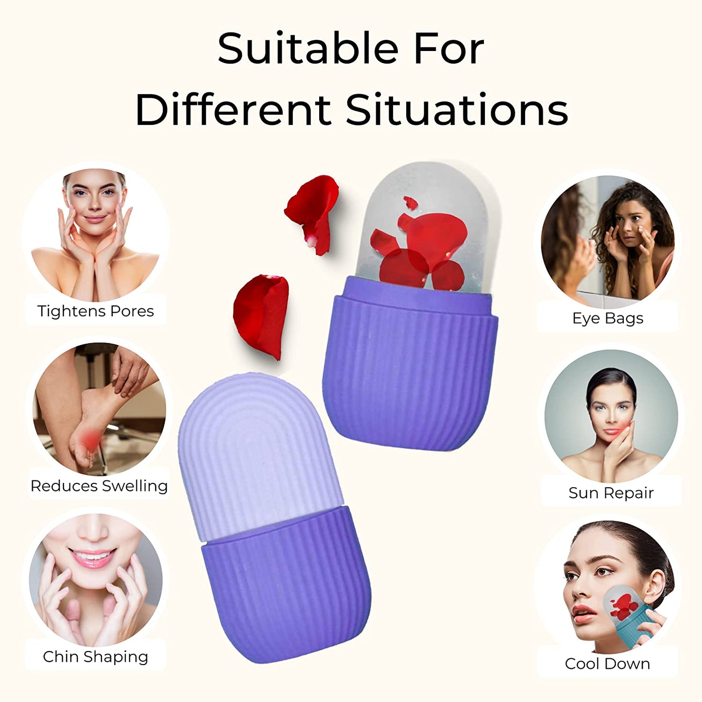 Beauty Ice Roller for Face Massager and Eye Reusable Silicone Facial Roller Purple Color
