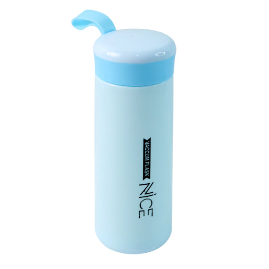 Plastic Vacuum Flask Bottle (Blue) - 400 ML | Double Wall Insulated Hot & Cold Travel Water Bottle with Carry Strap