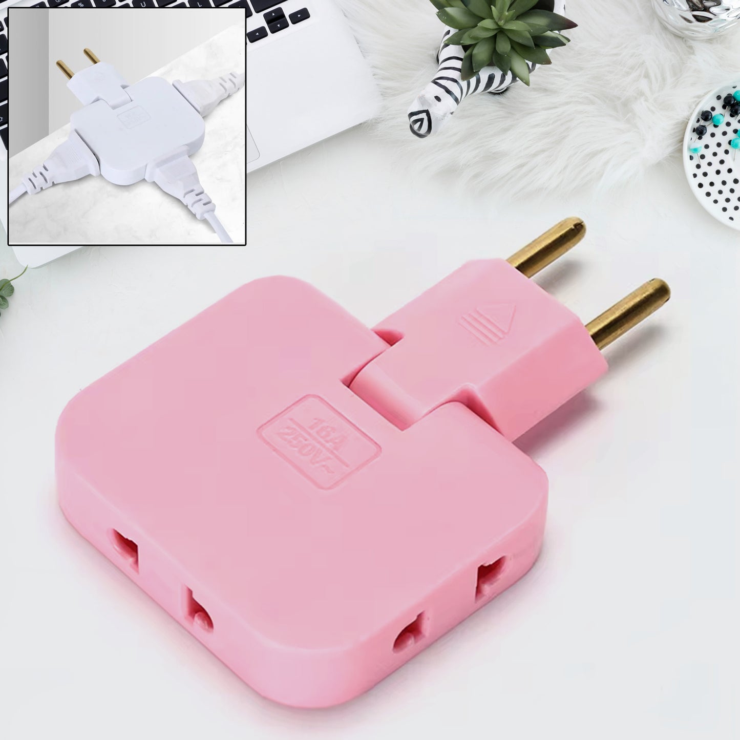 Wireless 3 in 1 Universal Adapter Foldable Rotating Multi Plug Socket Converter 180 Degree Extension Plug (1 Pc)