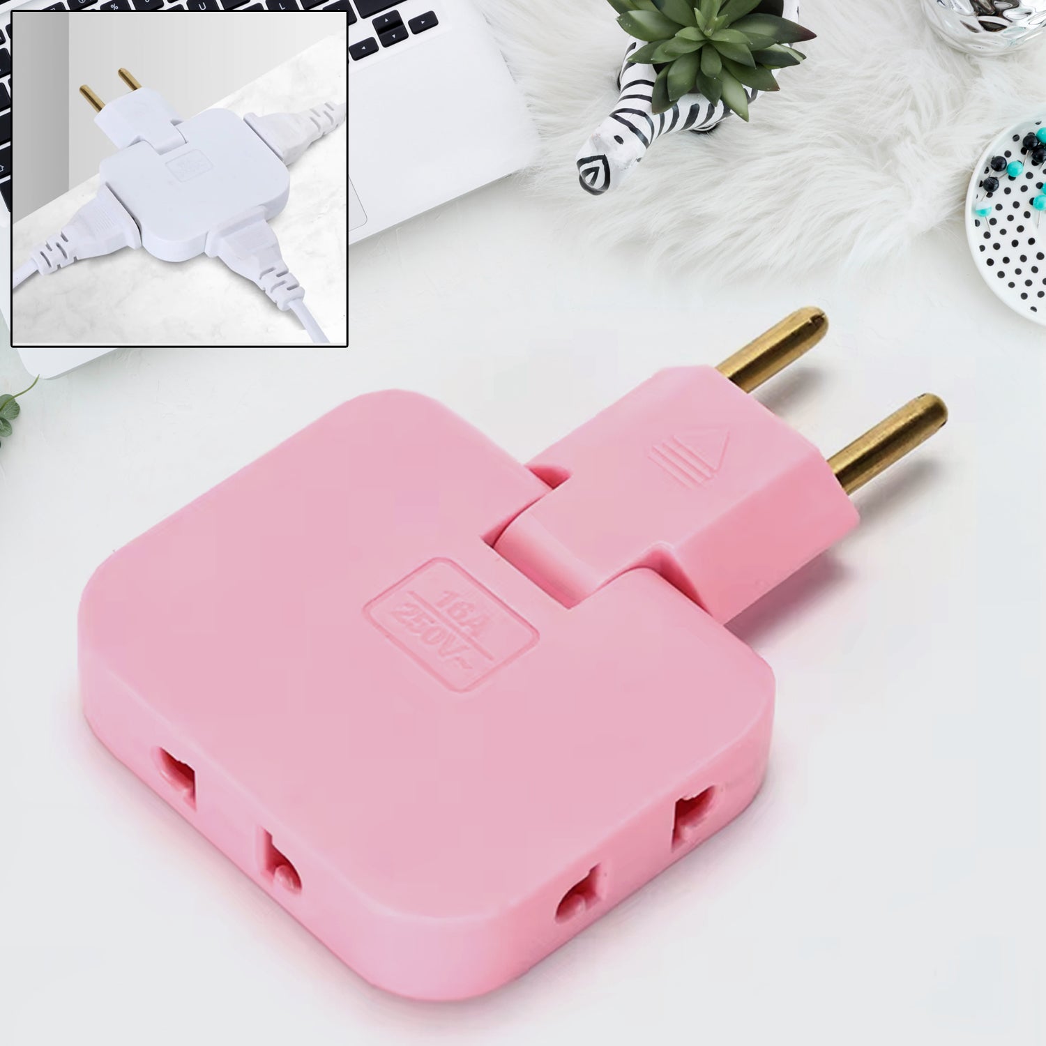 Wireless 3 in 1 Universal Adapter Foldable Rotating Multi Plug Socket Converter 180 Degree Extension Plug (1 Pc)