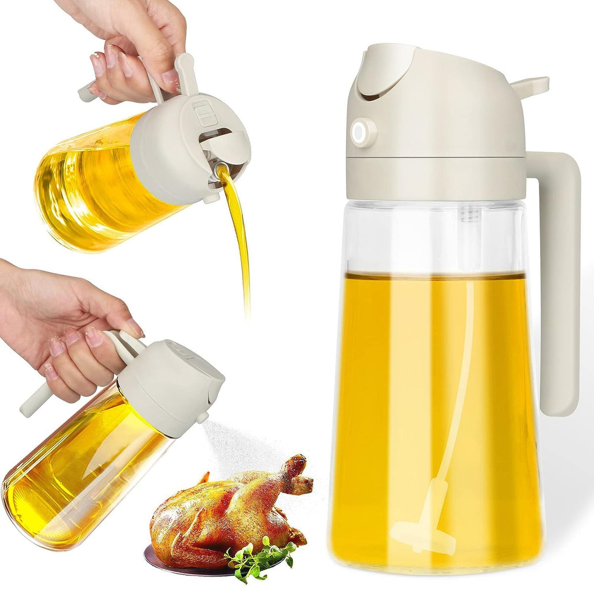 2-in-1 Glass Oil Dispenser Bottle 500 ml with Pour and Spray Function, Transparent Cooking Oil Sprayer with Handle for Kitchen, Salad Dressing, Frying and Food Preparation (1 Pc)