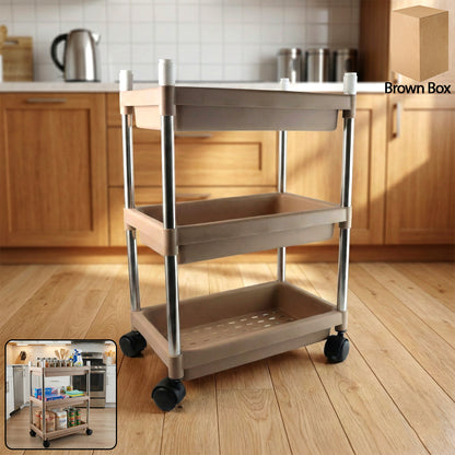 3-Layer Multipurpose Storage Trolley with Wheels – Portable Rolling Organizer Cart for Kitchen, Bathroom, Office &; Home | 1 Set