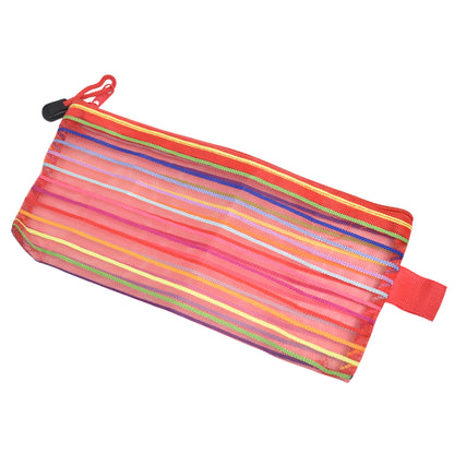 Transparent Nylon Mesh Multipurpose Zipper Pouch for Stationery, Cosmetics, Travel and Storage | Reusable Organizer Bag (Assorted Color, 1 Pc)