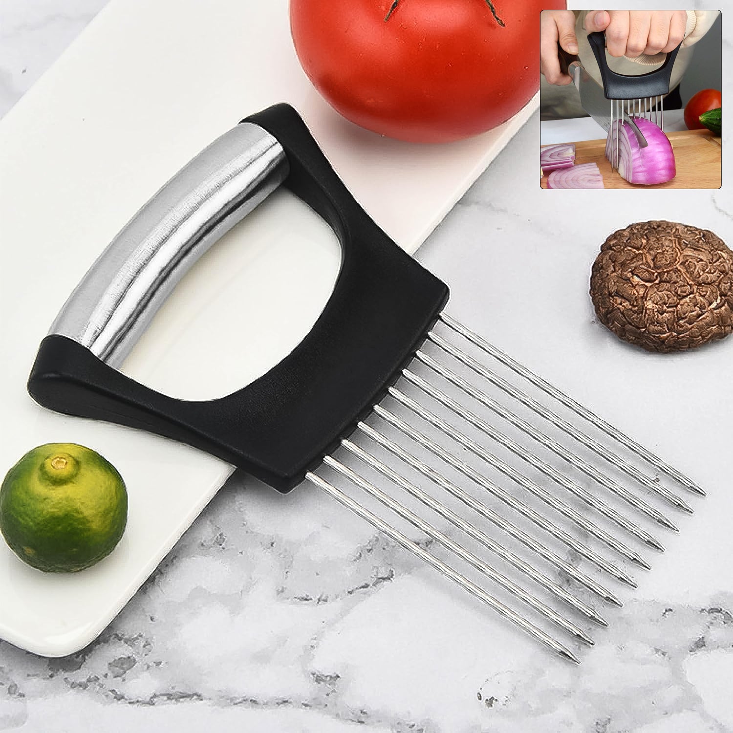 Stainless Steel Onion Cutter Vegetable Slicer Holder Tool (1 Pc ...