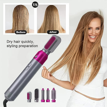 5 In 1 Hair Dryer Brush Hot Air Styler 1000W Multifunction Hair Styling Tool with Detachable Brush Heads for Drying, Straightening, Curling, Volumizing and Combing