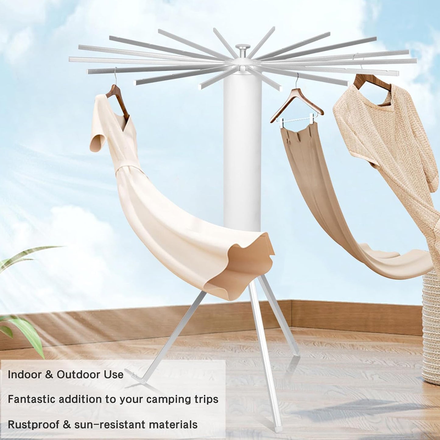 Heavy Duty Foldable Rotary Clothes Drying Rack Stand with 360° Rotating Arms Portable Freestanding Laundry Drying Tower for Indoor Outdoor Balcony and Home Use (1 Pc)