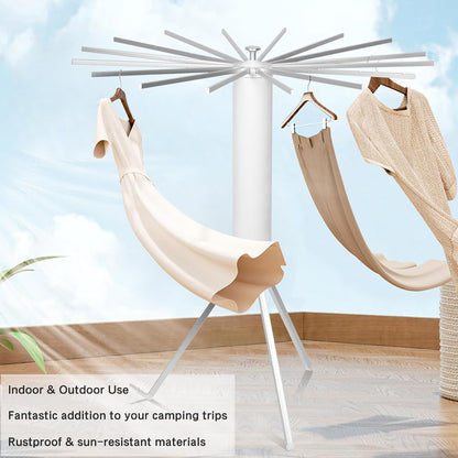 Heavy Duty Foldable Rotary Clothes Drying Rack Stand with 360° Rotating Arms Portable Freestanding Laundry Drying Tower for Indoor Outdoor Balcony and Home Use (1 Pc)