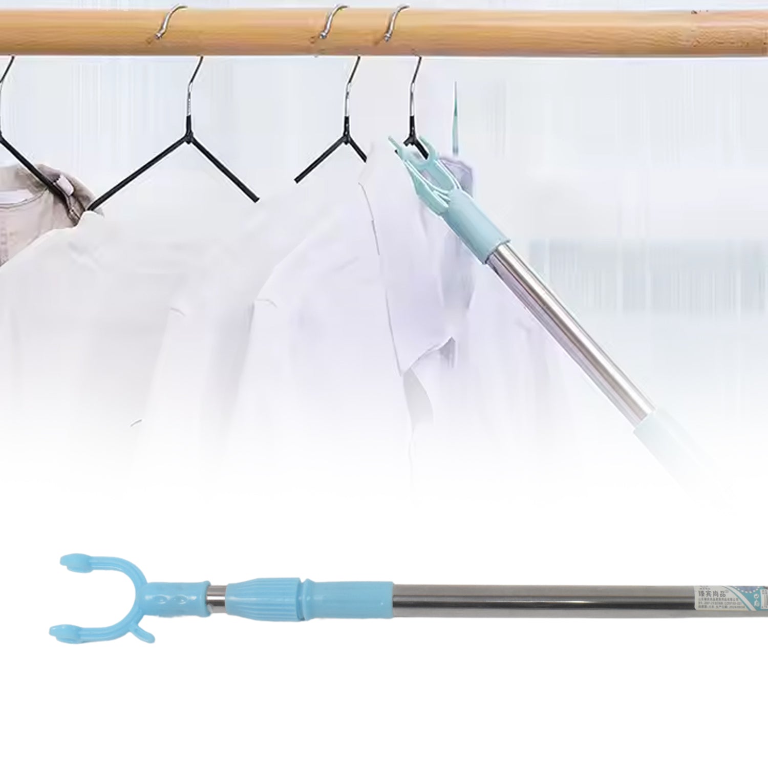 Reach Stick Pole with Hook Adjustable Telescopic Clothes Hanging Pole for Closet, Laundry and Ceiling Use (1 Pc | 1 Meter)