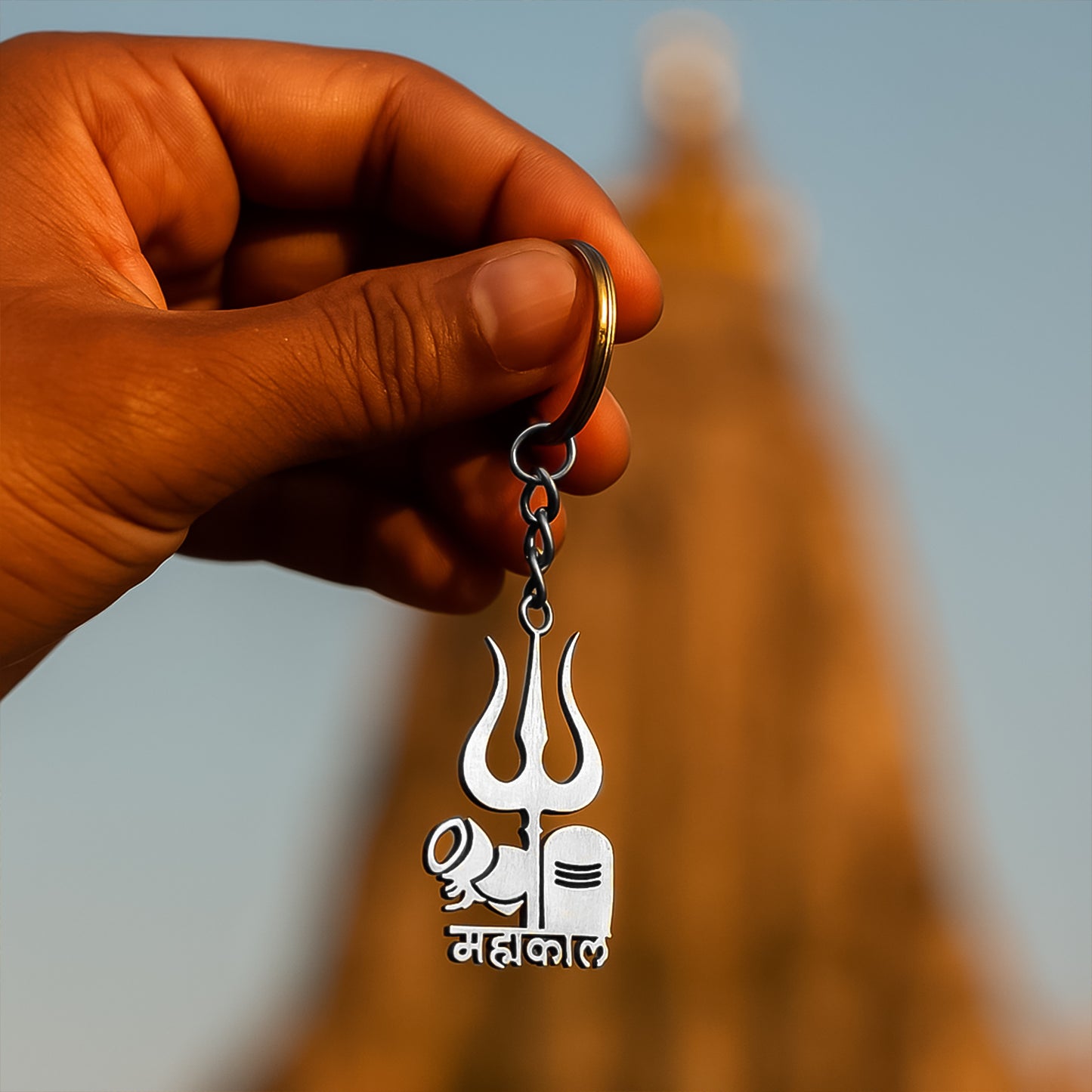 Mahakal Trishul Shivling Design Metal Keychain - (1 Pc)