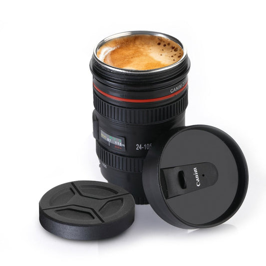 Plastic Camera Lens Stainless Steel Coffee Mug | Creative Photographer Gift | Leak-Proof | Insulated Travel Mug
