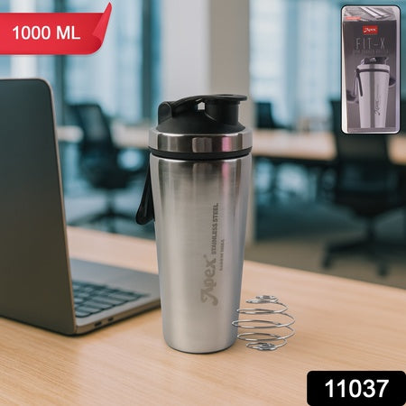 Apex Stainless Steel Gym Shaker Bottle with Spring, Leak-Resistant Flip Lid & Measurement Markings | Protein Shaker Bottle for Gym, Workout, Fitness, Sports & Daily Hydration (1 Pc)
