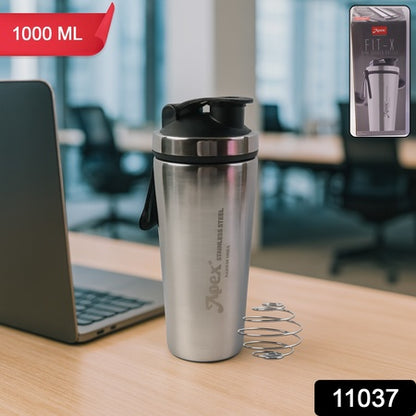 Apex Stainless Steel Gym Shaker Bottle with Spring, Leak-Resistant Flip Lid & Measurement Markings | Protein Shaker Bottle for Gym, Workout, Fitness, Sports & Daily Hydration (1 Pc)