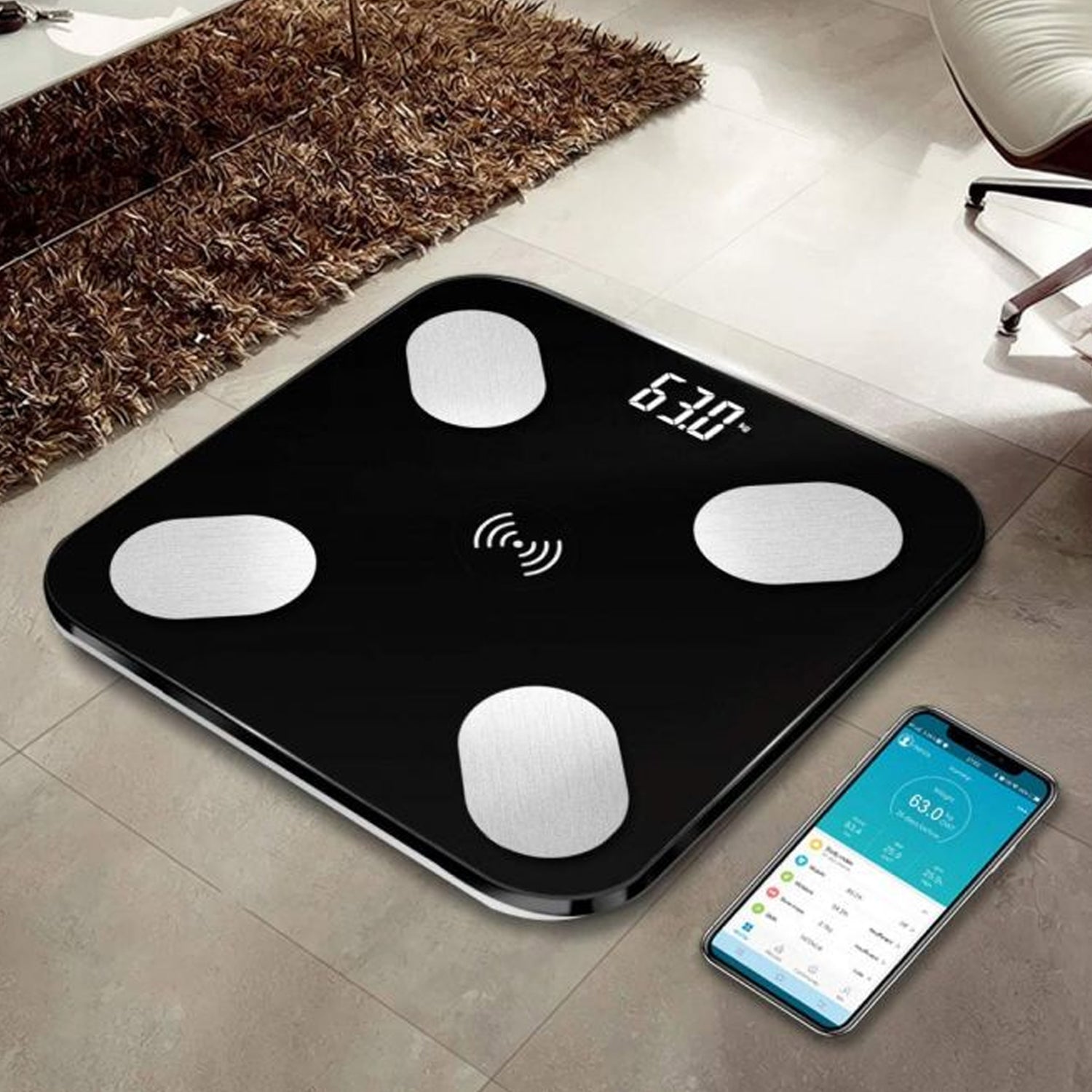 Bluetooth Smart Body Fat Scale Digital BMI Weight Machine with Body Composition Analyzer and OKOK App Support for iOS and Android (1 Pc)