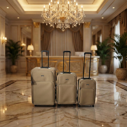 3 Piece Soft Side Trolley Luggage Set with Smooth Rolling Wheels Retractable Handle Travel Suitcase Set for Family Business and Vacation Travel