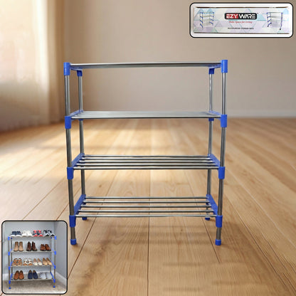 Multipurpose 4-Layer Shoe Rack Organizer – Space-Saving Stainless Steel Storage Rack with Plastic Connectors – Multi-Functional, Easy Assembly – Perfect for Shoes, Clothes and Accessories