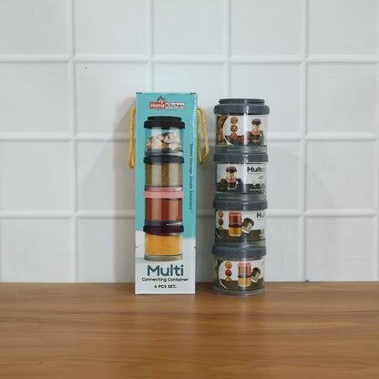 Multipurpose Multi Connecting Stackable Storage Container Set Modular Airtight Transparent Kitchen Jars for Spices Dry Fruits Snacks and Pantry Storage (4 Pc Set)