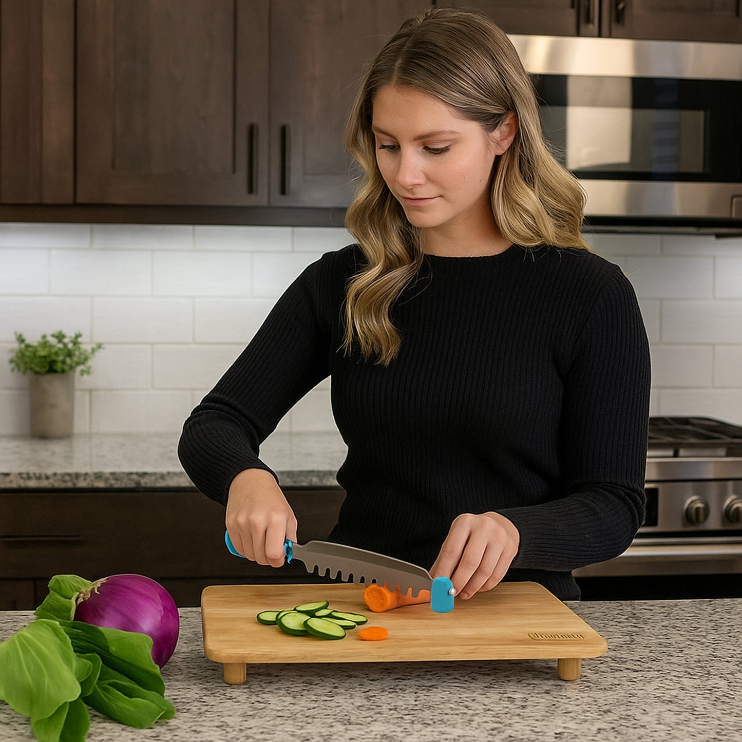 Supermom Wooden Craft Cutting and Chopping Board with Stainless Steel Knife | Complete Kitchen Cutting Set