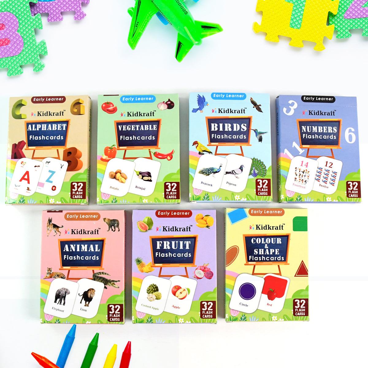 Kidkraft 7-in-1 Educational Flashcards Set for Kids – 224 Learning Cards for Alphabet, Numbers, Animals, Fruits and More