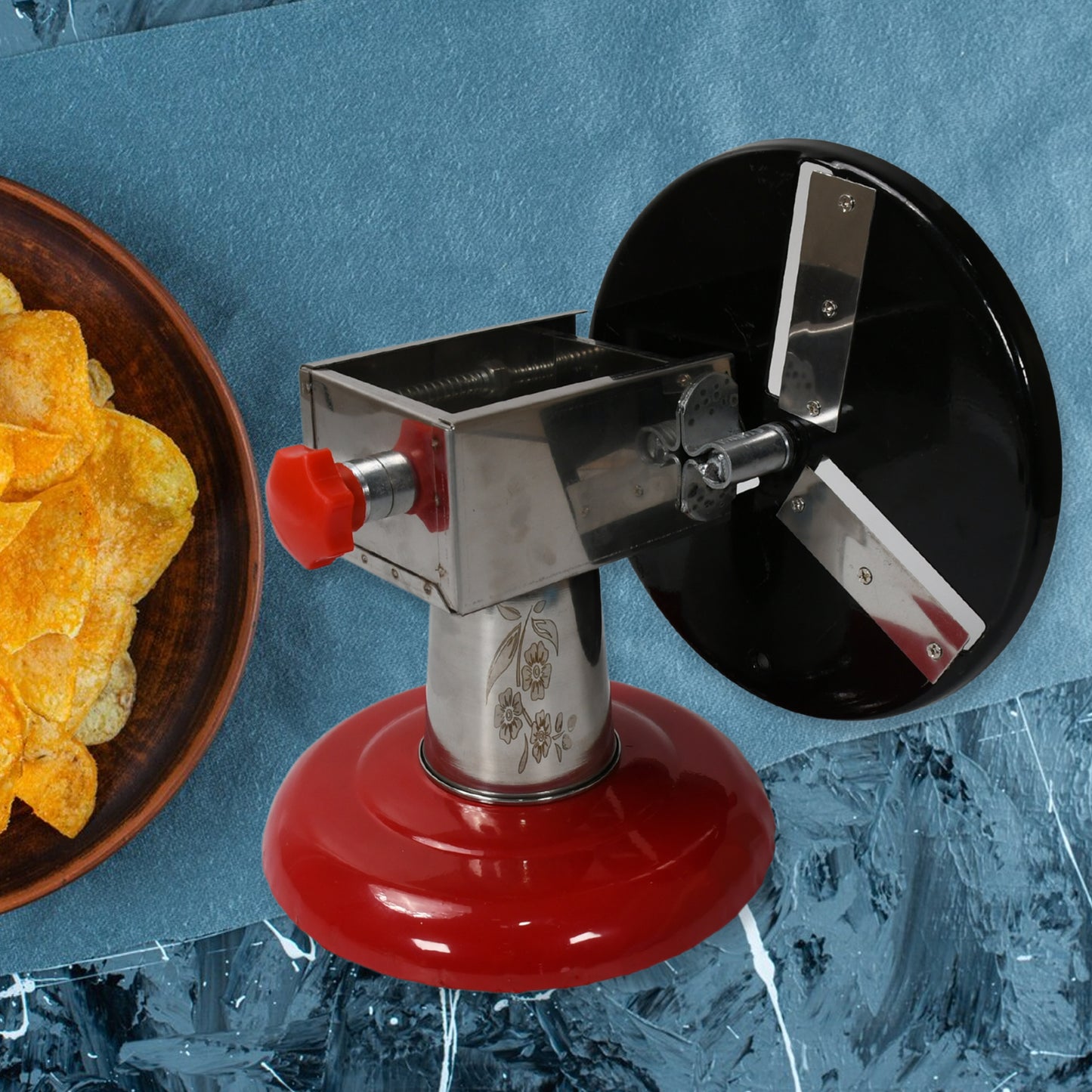 Stainless Steel Potato Chips Maker and Vegetable Slicer – Manual Wafer Cutter with Hardened Stainless Steel Blade for Potatoes, Fruits and Vegetables