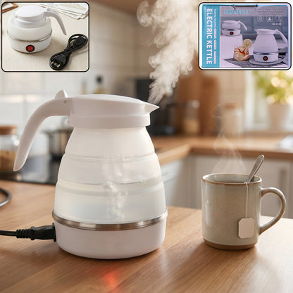 Collapsible Travel Electric Kettle 600ml Foldable Portable Silicone Water Boiler for Tea, Coffee, Milk, Instant Noodles and Hot Water with Detachable Power Cord (1 Pc)