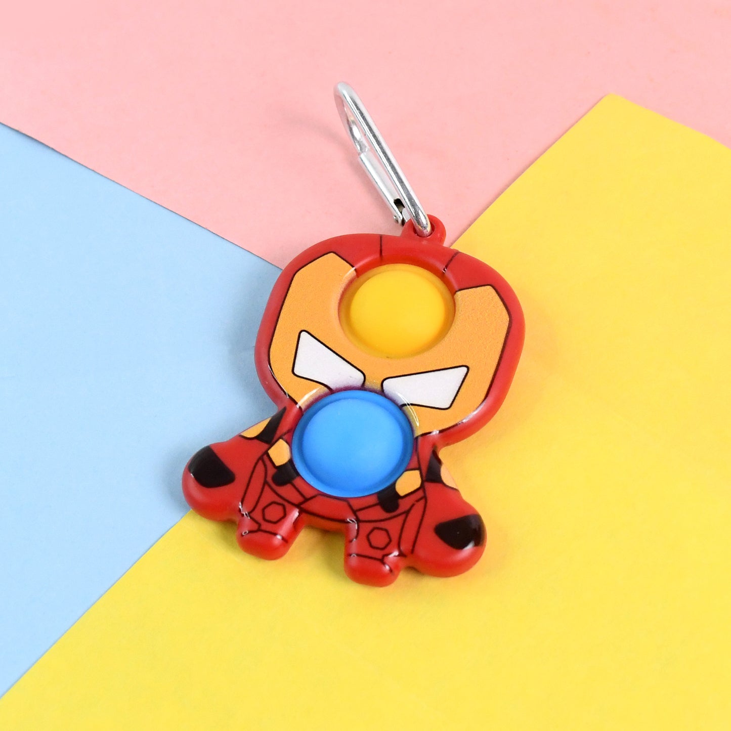Superhero Iron Man Style Pop It Keychain Fidget Toy – Portable Silicone Bubble Stress Relief Key Ring for Kids and Adults (1 Pc)