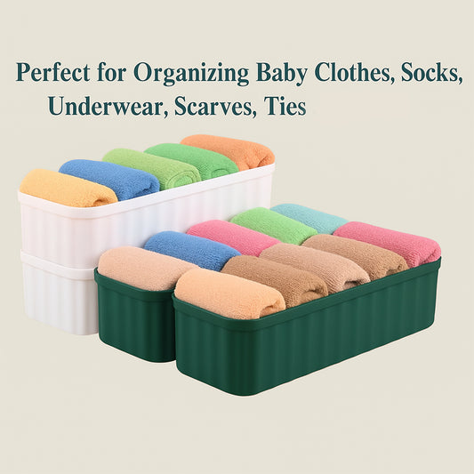 5 Compartment Socks Underwear Handkerchief Storage Box Stackable Drawer Closet Organizer for Clothes Makeup Jewellery Stationery and Small Items (Pack of 4)