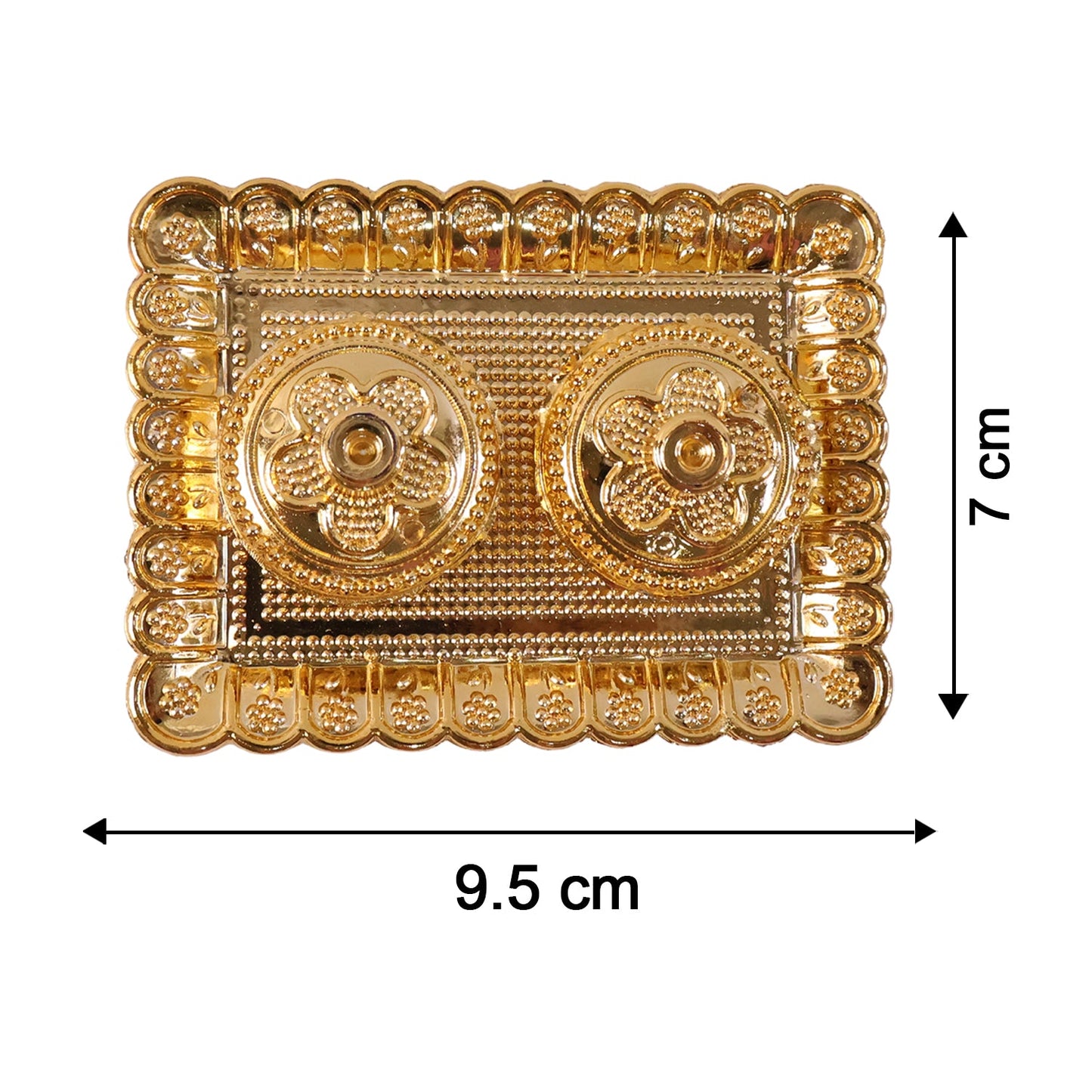 Golden Floral Kumkum Holder Square Metal Double Compartment Pooja Box for Kumkum Haldi Roli Chandan and Akshat (1 Pc)