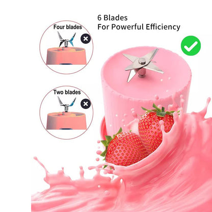 Portable Blender Juicer – 6 Blades | Wireless USB Charging | Mini Smoothie Maker (420ML, Multicolor)