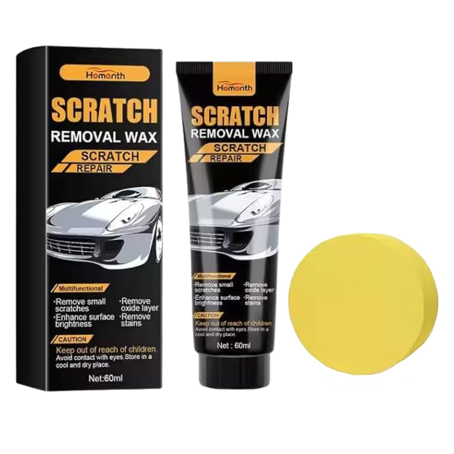 Car Scratch Removal Wax, 60 ml Scratch Repair and Surface Restorer with Sponge Applicator for Removing Scratches, Stains and Oxidation (1 Set)