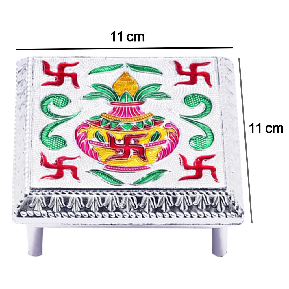 Fancy Aluminium Foil Designer Bajot Wooden Pooja Chowki for Home Temple, Religious Ceremonies and Festival Decoration (1 Pc)