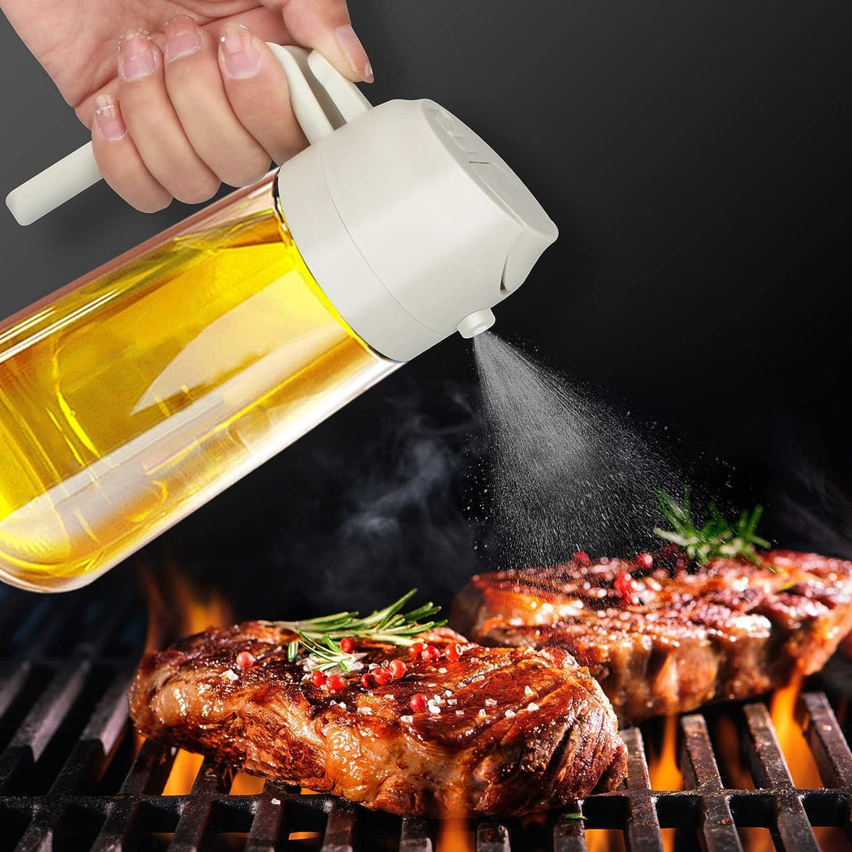 2-in-1 Glass Oil Dispenser Bottle 500 ml with Pour and Spray Function, Transparent Cooking Oil Sprayer with Handle for Kitchen, Salad Dressing, Frying and Food Preparation (1 Pc)