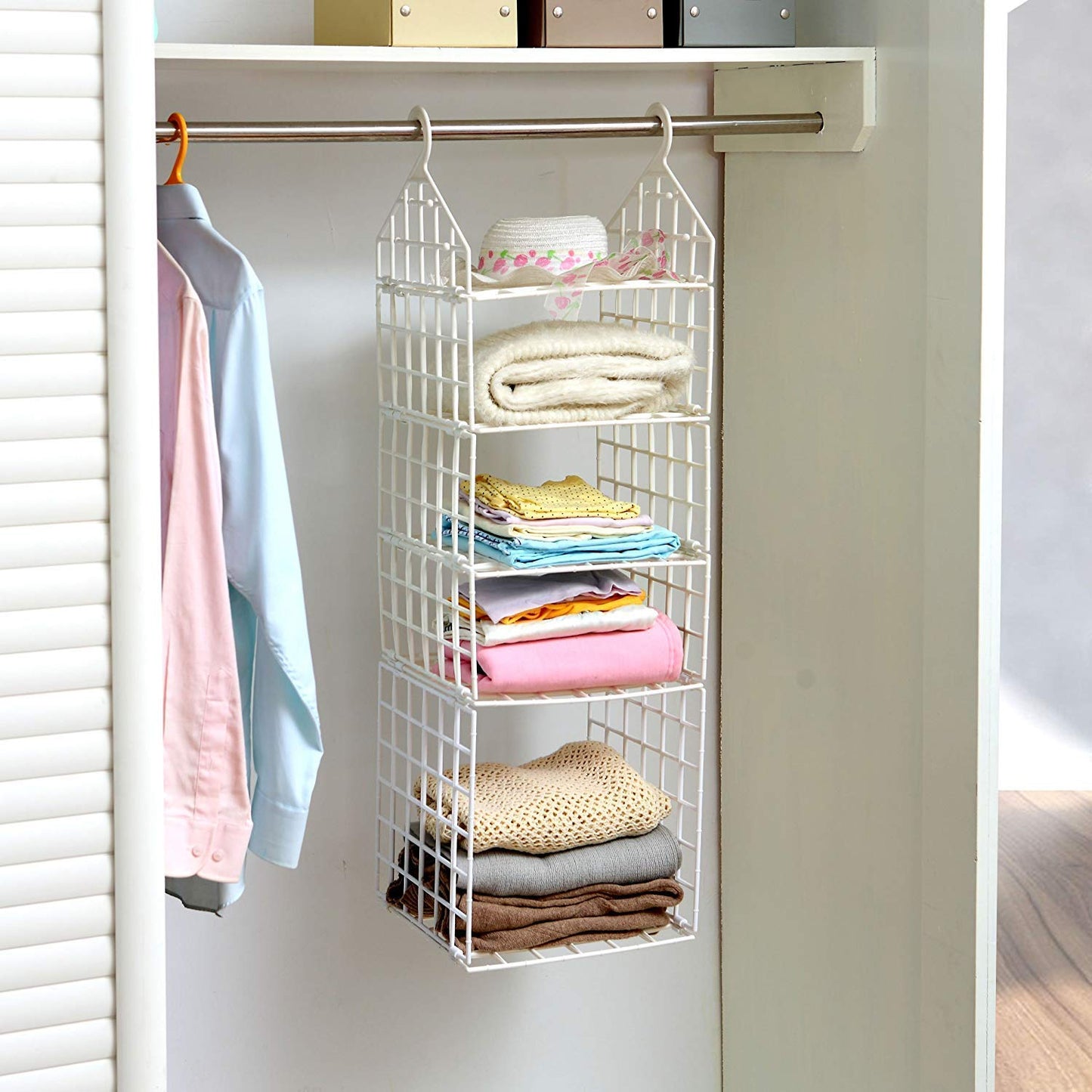 Multipurpose 5 Layer Folding Clothes Storage Rack Hanging Wardrobe Organizer for Socks Scarves T Shirts Pants and Closet Storage (1 Pc)