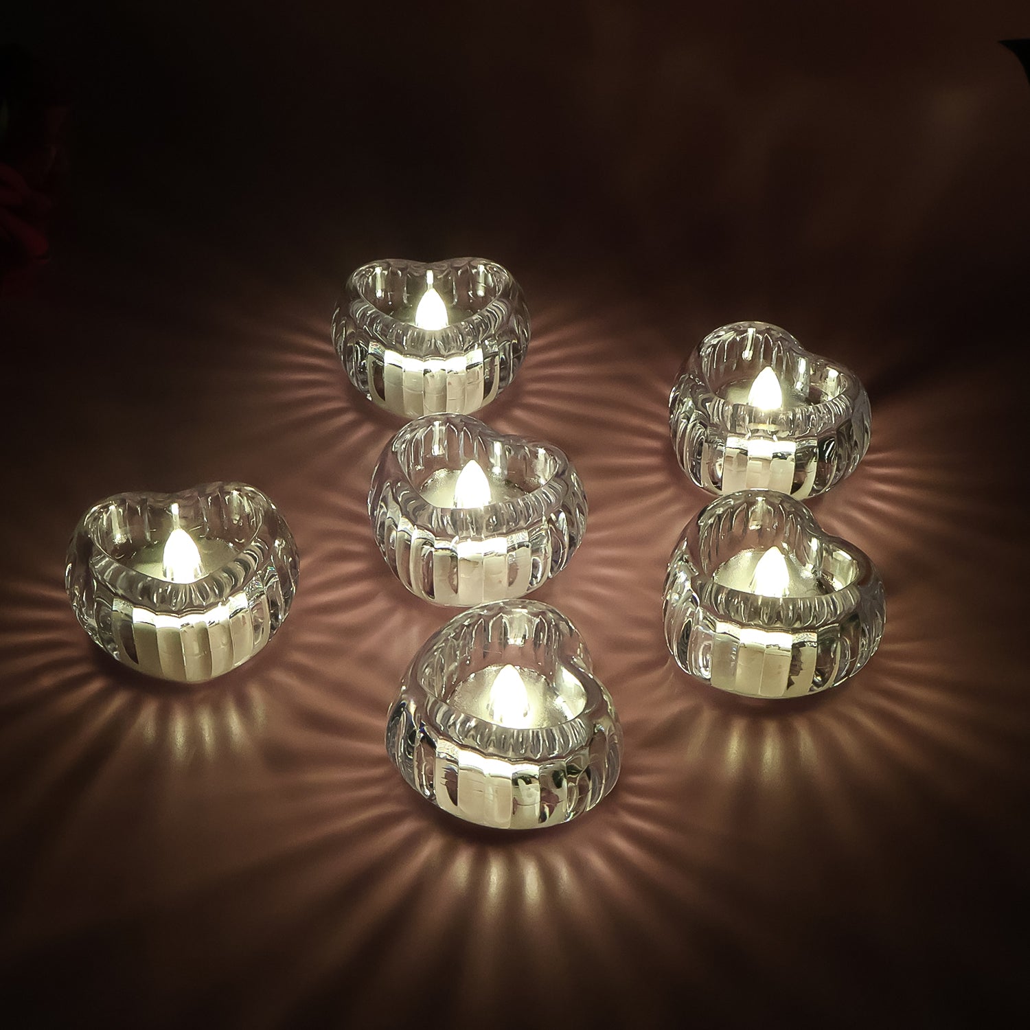 Set of 6 LED Crystal Tealight Decorative Flameless Candles Battery Operated Warm Lights for Festivals Weddings Home Decor Mandir Puja Parties and Table Decoration