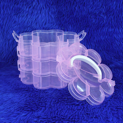 3 Layer Transparent Flower Shaped Storage Box with 9 Grids Stackable Plastic Organizer for Jewelry Beads Craft Supplies Accessories and Sewing Items (1 Pc)