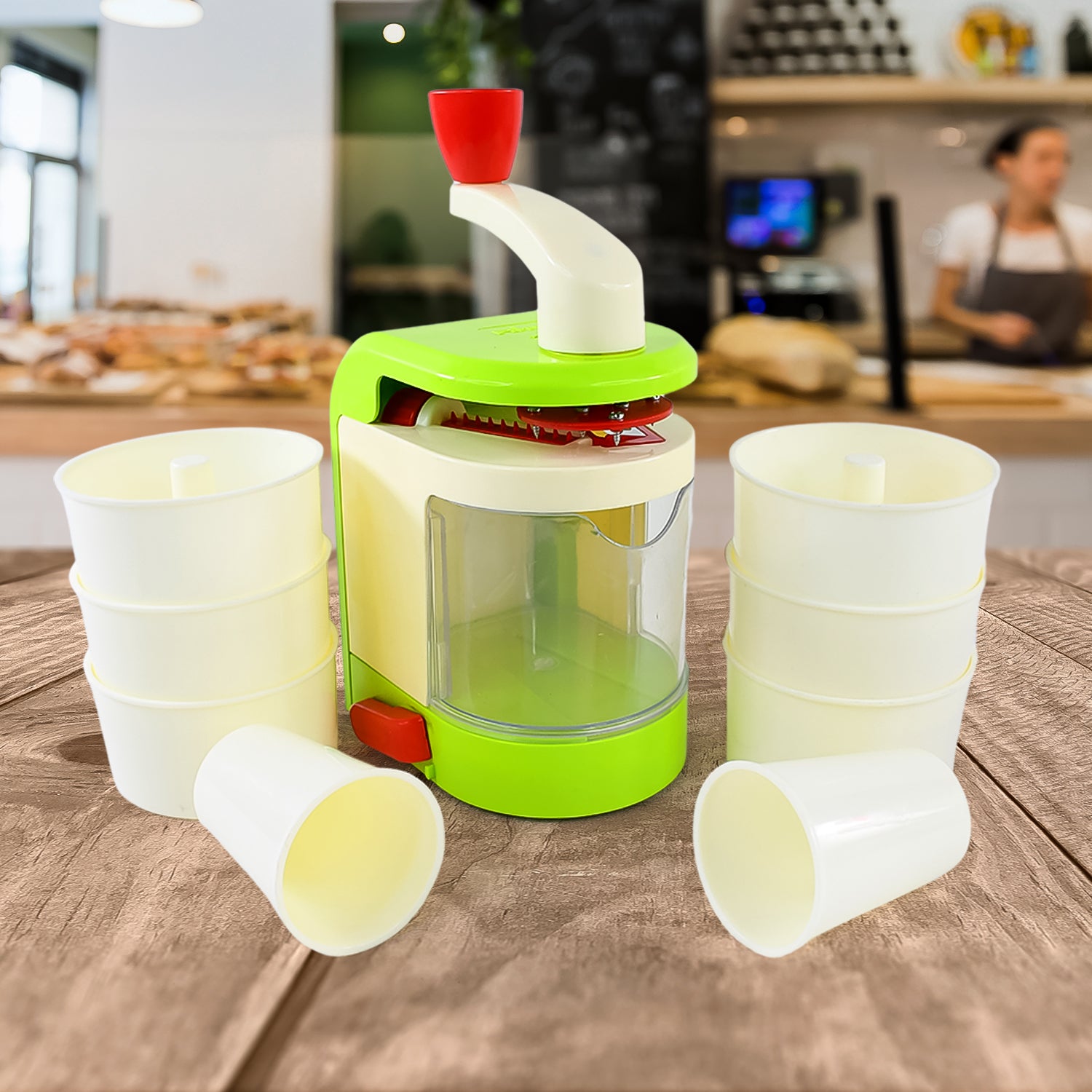 Manual Ice Snow Maker and Spiral Vegetable Cutter with Stainless Steel Dual Blades and Vacuum Base (1 Set)