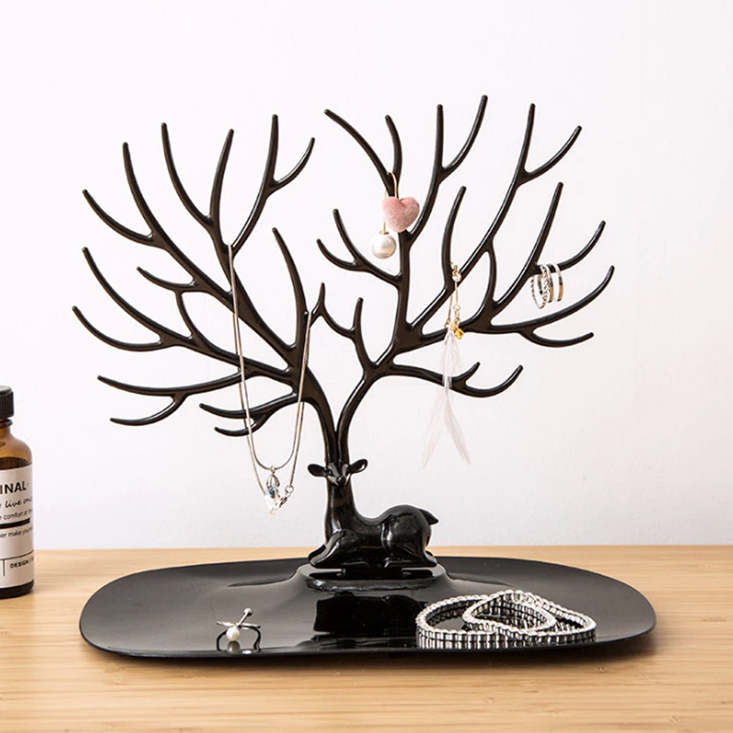 Deer Shaped Jewellery Display Holder | Necklace, Earring &amp; Ring Organizer Stand with Tray