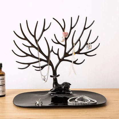 Deer Shaped Jewellery Display Holder | Necklace, Earring &amp; Ring Organizer Stand with Tray