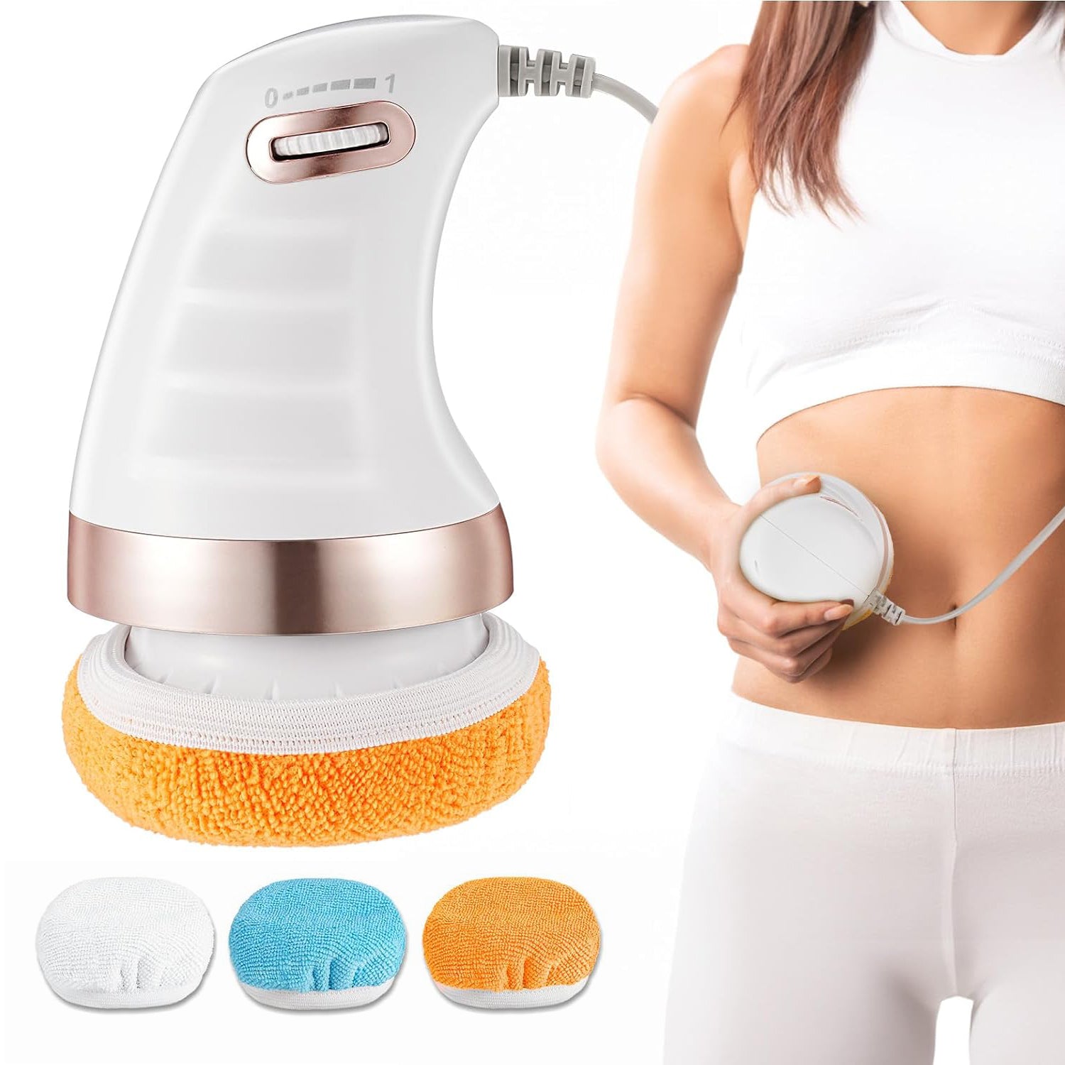 Body Sculpting Electric Handheld Massager with 3 Washable Massage Pads Adjustable Speed Body Shaping Massager for Belly, Waist, Legs, Arms, Back and Butt (1 Pc)
